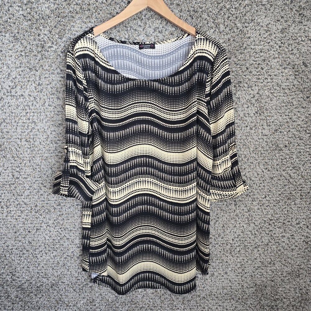 Cocomo Top Womens Plus 1X Black Scoop Neck Blouse Roll Tab Sleeve Casual Ladies‎